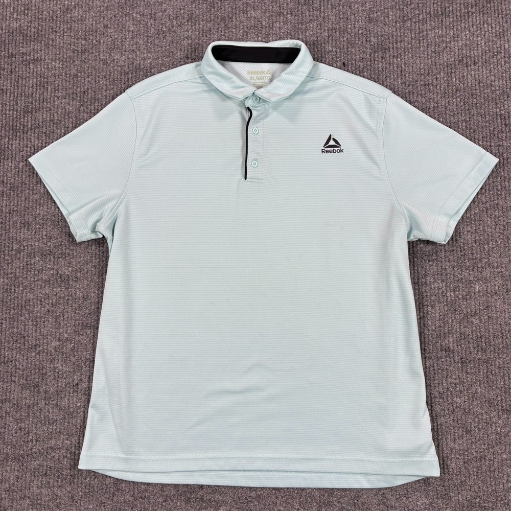 Reebok Polo Shirt Mens Light Blue XL Performance Athletic Golf Short Sleeve